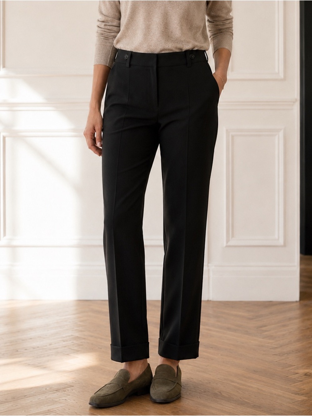 Weekend Max Mara Cuffed Straight Leg Trousers Black Size 8